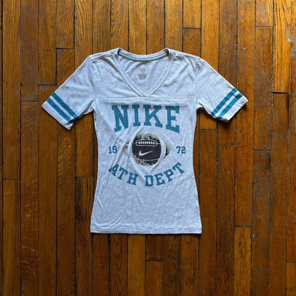 Vintage Y2K Nike Athletic Dept. 1972 Football T Shirt Women XS Heather Grey Blue - Picture 1 of 6